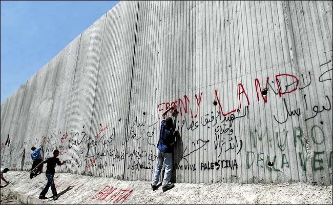 The part made of concrete �not metal and wire, as elsewhere� of the barrier Israel is building around the West Bank, Near Qalqilya, Late July 2003.